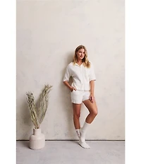 Barefoot Dreams CozyChic Ultra Lite Contrast Scallop Short Sleeve Shirt and Short Set
