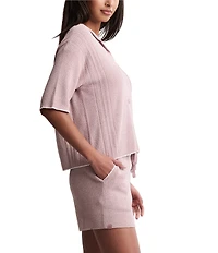 Barefoot Dreams CozyChic Ultra Lite Contrast Scallop Short Sleeve Shirt and Short Set
