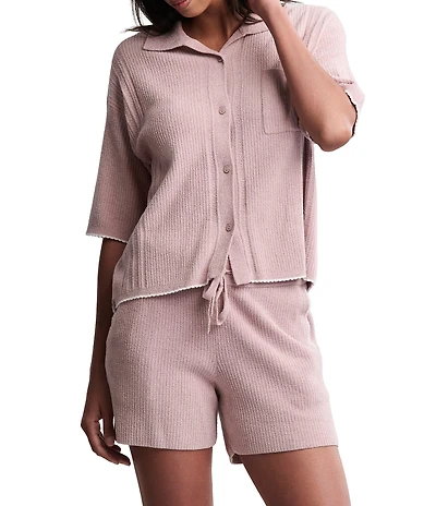 Barefoot Dreams CozyChic Ultra Lite® Contrast Scallop Short Sleeve Shirt and Short Coordinating Set