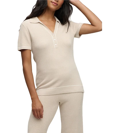 Barefoot Dreams CozyChic Ultra Lite® Contrast Stripe Ribbed Collar Henley Coordinating Lounge Top