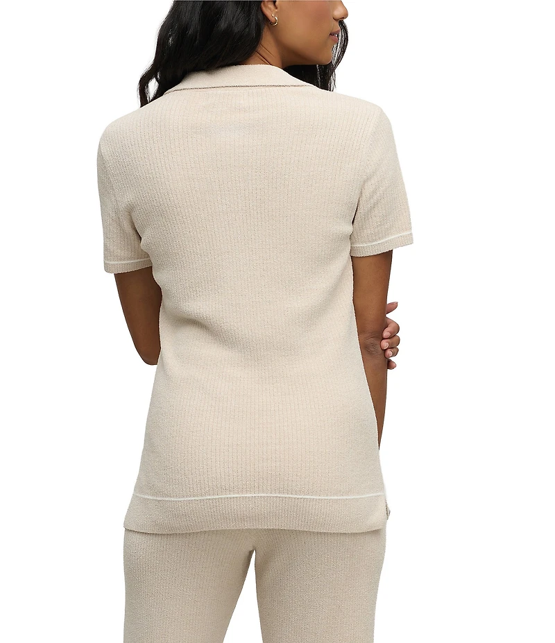 Barefoot Dreams CozyChic Ultra Lite® Contrast Stripe Ribbed Collar Henley Coordinating Lounge Top