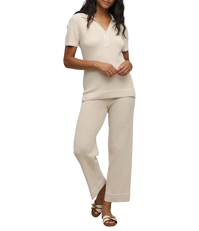 Barefoot Dreams CozyChic Ultra Lite® Contrast Stripe Ribbed Collar Henley Coordinating Lounge Top