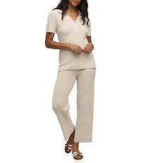 Barefoot Dreams CozyChic Ultra Lite® Contrast Stripe Ribbed Collar Henley Coordinating Lounge Top