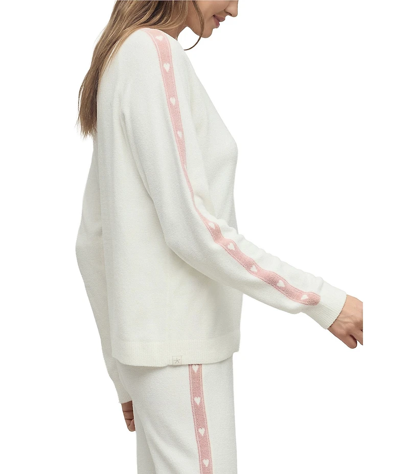 Barefoot Dreams CozyChic Ultra Lite Knit Long Sleeve Crew Neck Heart Stripe Coordinating Pullover