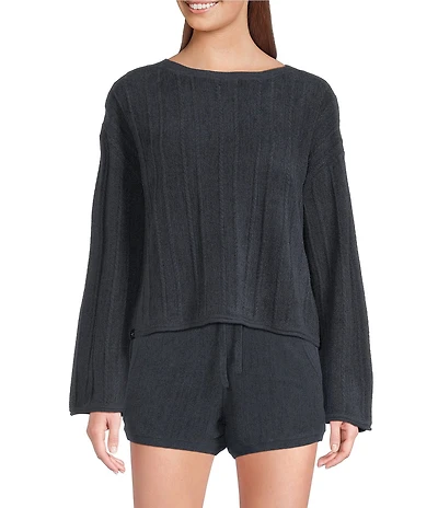 Barefoot Dreams CozyChic Ultra Lite® Knit Long Sleeve Rope Stripe Boatneck Pullover