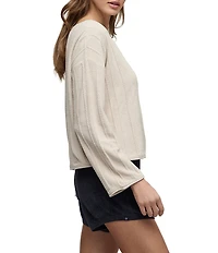 Barefoot Dreams CozyChic Ultra Lite® Knit Long Sleeve Rope Stripe Boatneck Pullover