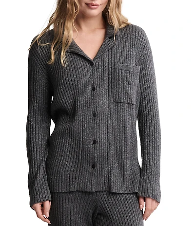 Barefoot Dreams CozyChic Ultra Lite® Lurex Rib Knit Button-Front Coordinating Lounge Top