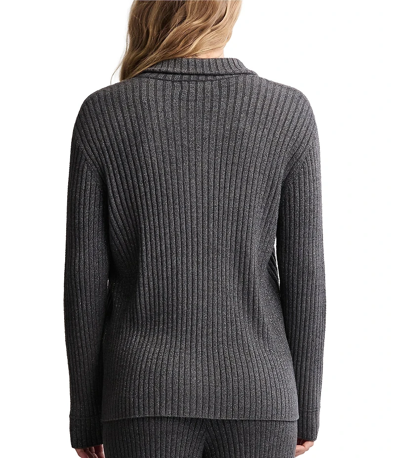 Barefoot Dreams CozyChic Ultra Lite® Lurex Rib Knit Button-Front Coordinating Lounge Top