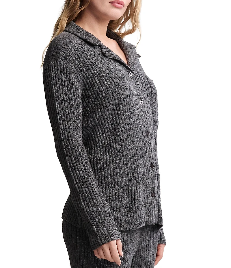 Barefoot Dreams CozyChic Ultra Lite® Lurex Rib Knit Button-Front Coordinating Lounge Top