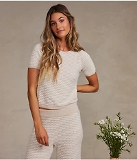 Barefoot Dreams CozyChic Ultra Lite Pointelle Short Sleeve Coordinating Lounge Top