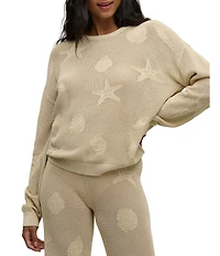 Barefoot Dreams Sunbleach Shell Motif Long Sleeve Crew Neck Coordinating Top