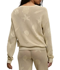 Barefoot Dreams Sunbleach Shell Motif Long Sleeve Crew Neck Coordinating Top