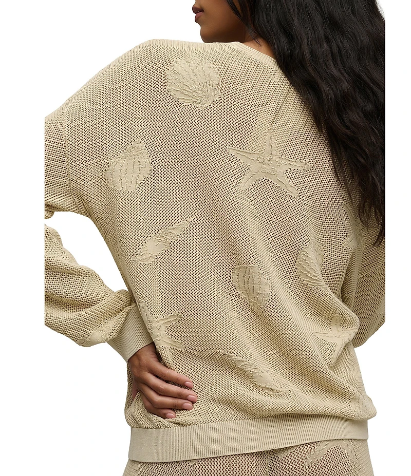 Barefoot Dreams Sunbleach Shell Motif Long Sleeve Crew Neck Coordinating Top