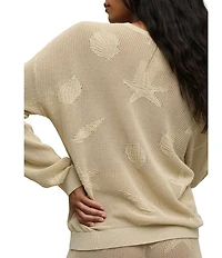 Barefoot Dreams Sunbleach Shell Motif Long Sleeve Crew Neck Coordinating Top