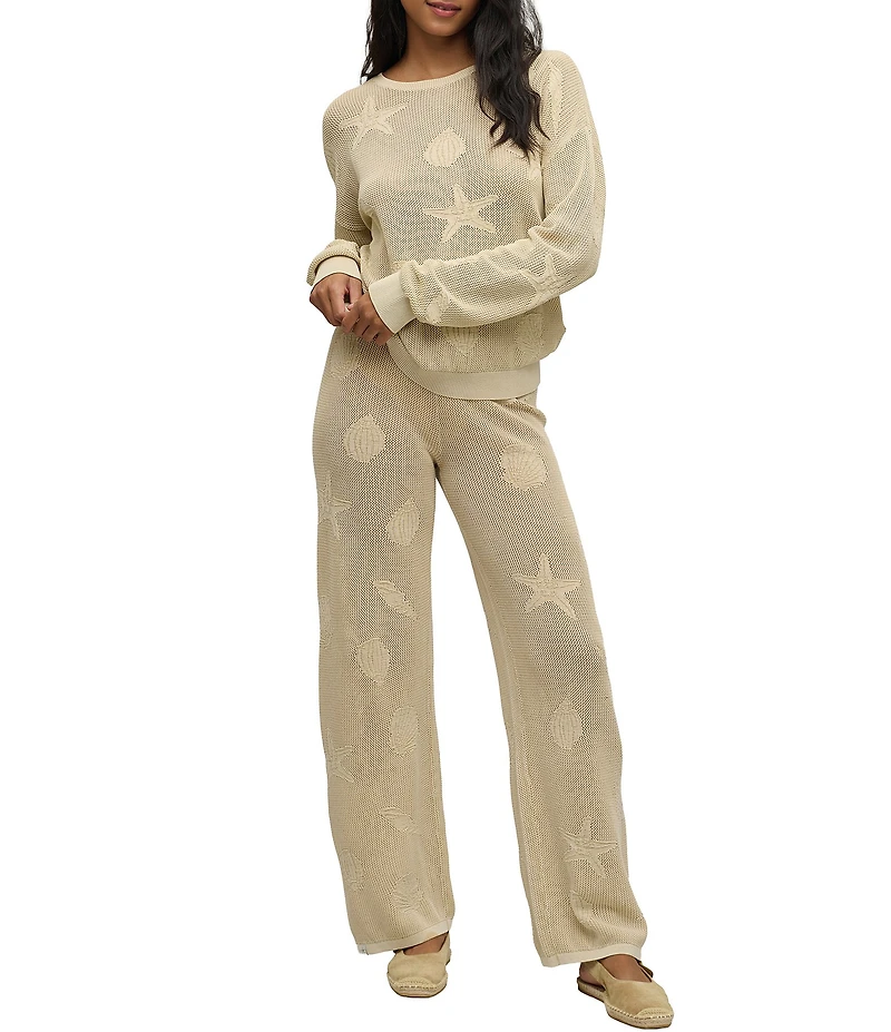 Barefoot Dreams Sunbleach Shell Motif Long Sleeve Crew Neck Coordinating Top