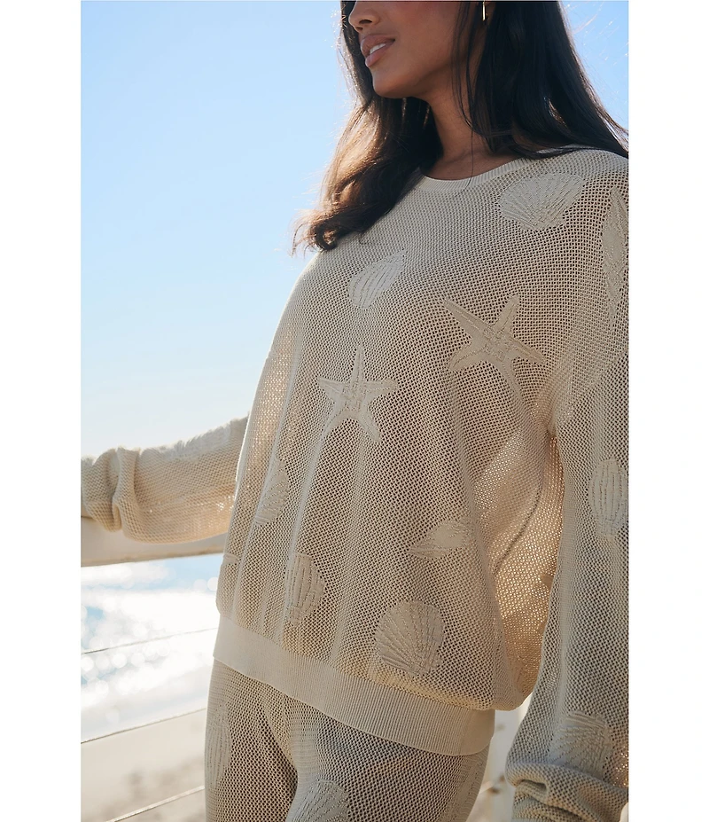Barefoot Dreams Sunbleach Shell Motif Long Sleeve Crew Neck Coordinating Top