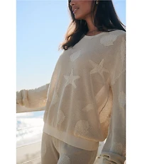 Barefoot Dreams Sunbleach Shell Motif Long Sleeve Crew Neck Coordinating Top