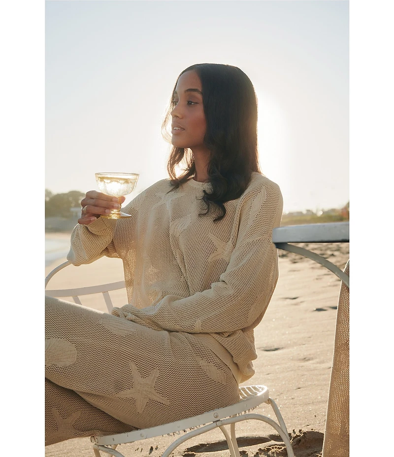 Barefoot Dreams Sunbleach Shell Motif Long Sleeve Crew Neck Coordinating Top