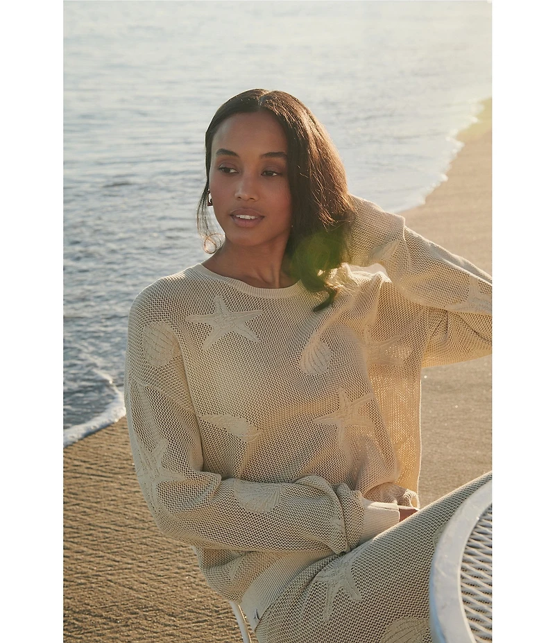 Barefoot Dreams Sunbleach Shell Motif Long Sleeve Crew Neck Coordinating Top