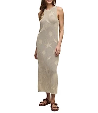 Barefoot Dreams Sunbleached Shell Motif Sleeveless Crew Neck Open Knit Midi Dress