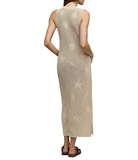 Barefoot Dreams Sunbleached Shell Motif Sleeveless Crew Neck Open Knit Midi Dress