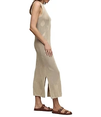 Barefoot Dreams Sunbleached Shell Motif Sleeveless Crew Neck Open Knit Midi Dress