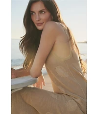 Barefoot Dreams Sunbleached Shell Motif Sleeveless Crew Neck Open Knit Midi Dress
