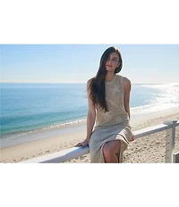 Barefoot Dreams Sunbleached Shell Motif Sleeveless Crew Neck Open Knit Midi Dress