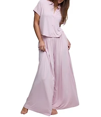 Barefoot Dreams Ultra Soft Jersey Knit Short Sleeve Point Collar Wide Leg Long Sleep Set