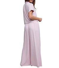 Barefoot Dreams Ultra Soft Jersey Knit Short Sleeve Point Collar Wide Leg Long Sleep Set