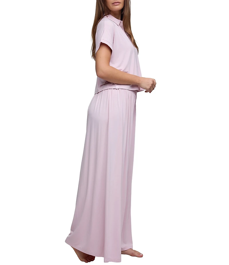 Barefoot Dreams Ultra Soft Jersey Knit Short Sleeve Point Collar Wide Leg Long Sleep Set