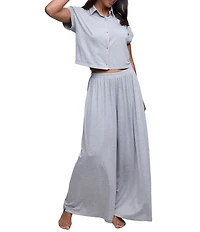 Barefoot Dreams Ultra Soft Jersey Knit Short Sleeve Point Collar Wide Leg Long Sleep Set