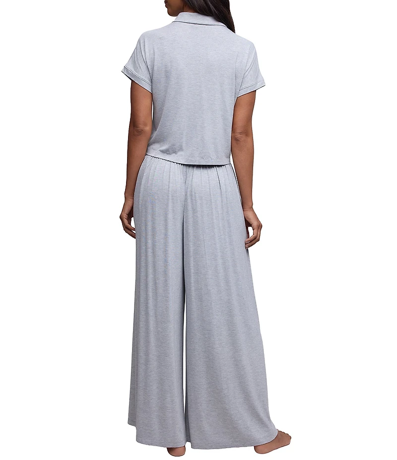 Barefoot Dreams Ultra Soft Jersey Knit Short Sleeve Point Collar Wide Leg Long Sleep Set