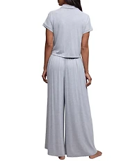 Barefoot Dreams Ultra Soft Jersey Knit Short Sleeve Point Collar Wide Leg Long Sleep Set