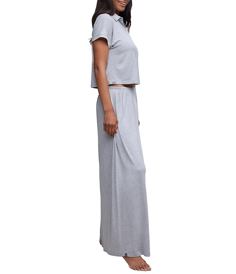 Barefoot Dreams Ultra Soft Jersey Knit Short Sleeve Point Collar Wide Leg Long Sleep Set