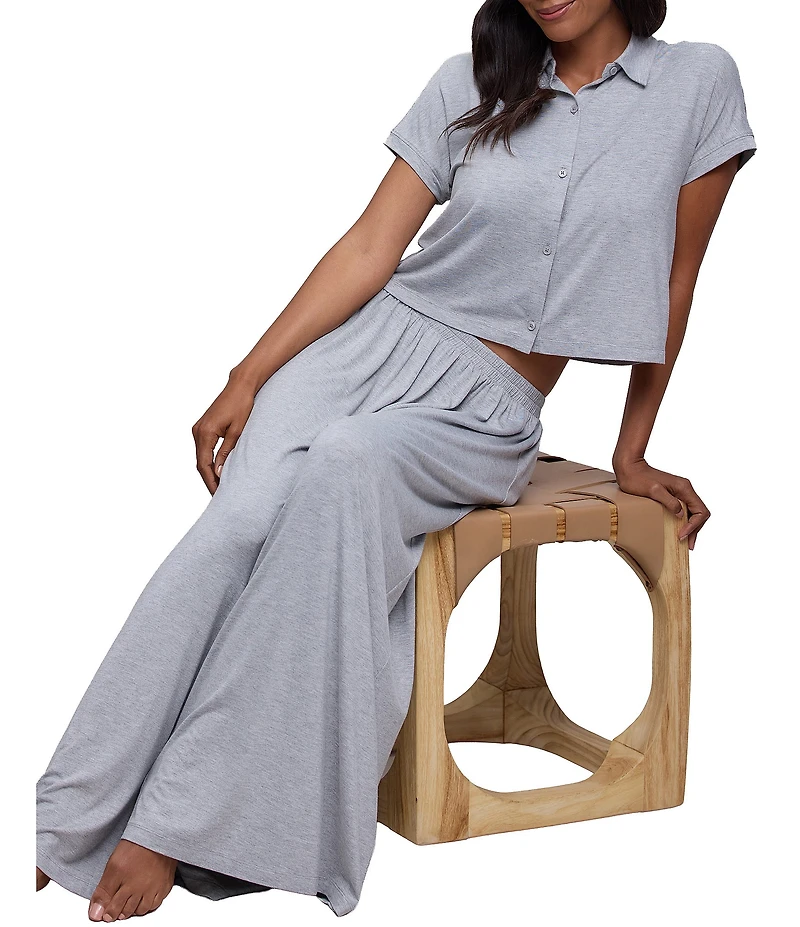 Barefoot Dreams Ultra Soft Jersey Knit Short Sleeve Point Collar Wide Leg Long Sleep Set