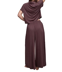 Barefoot Dreams Ultra Soft Jersey Knit Short Sleeve Point Collar Wide Leg Long Sleep Set
