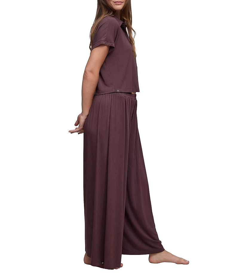 Barefoot Dreams Ultra Soft Jersey Knit Short Sleeve Point Collar Wide Leg Long Sleep Set