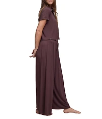 Barefoot Dreams Ultra Soft Jersey Knit Short Sleeve Point Collar Wide Leg Long Sleep Set