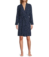 Barefoot Dreams Ultra Soft Ribbed Knit Long Sleeve Heart Print Short Robe