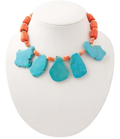 Barse Adobe Sunset Golden And Genuine Stone Statement Necklace