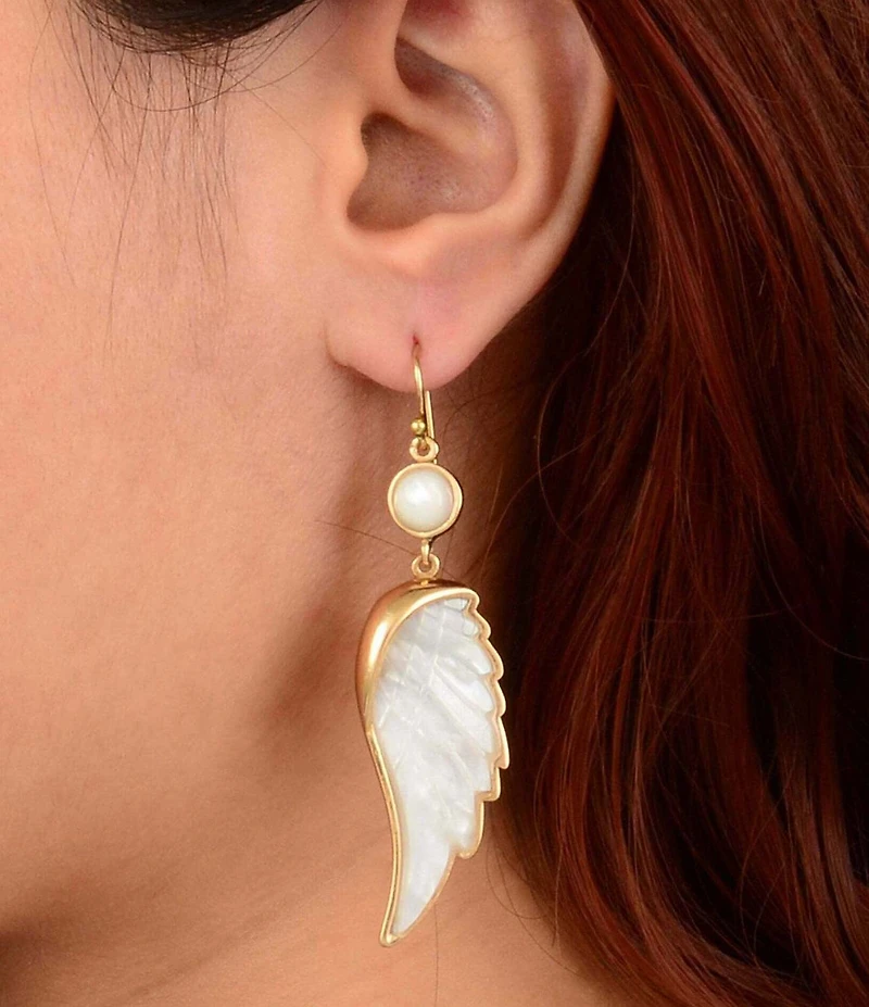 Barse Wings of Grace Mother-Of-Pearl Drop Earrings