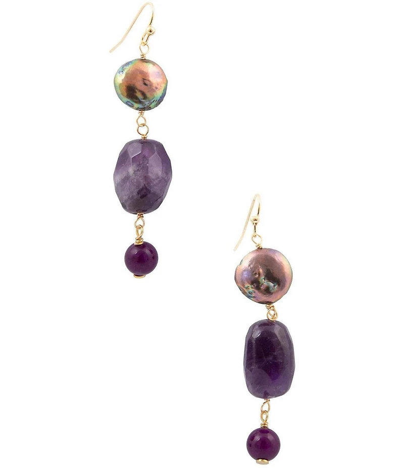 Barse Abalone and Amethyst Twilight Tides Linear Earrings