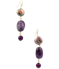 Barse Abalone and Amethyst Twilight Tides Linear Earrings