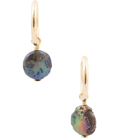 Barse Abalone Hoop Drop Earrings