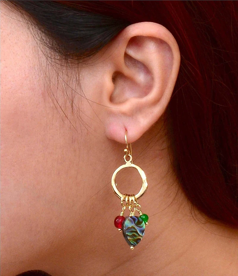 Barse Abalone Rhinestone Chandelier Earrings