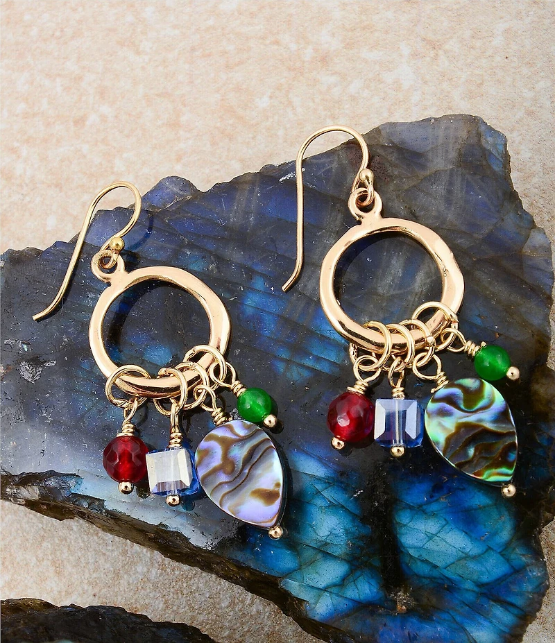 Barse Abalone Rhinestone Chandelier Earrings