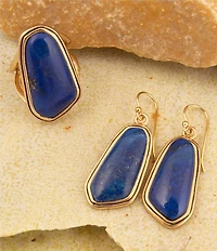 Barse Abstract Bronze and Lapis Drop Earrings