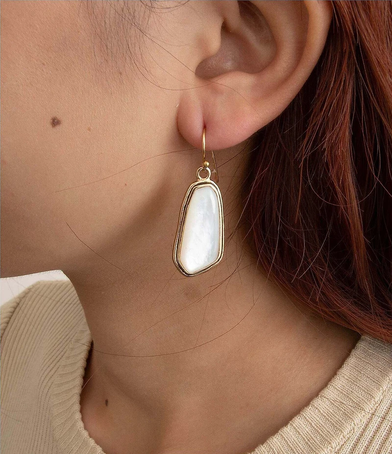 Barse Abstract Bronze and Mother Of Pearl Drop Earrings