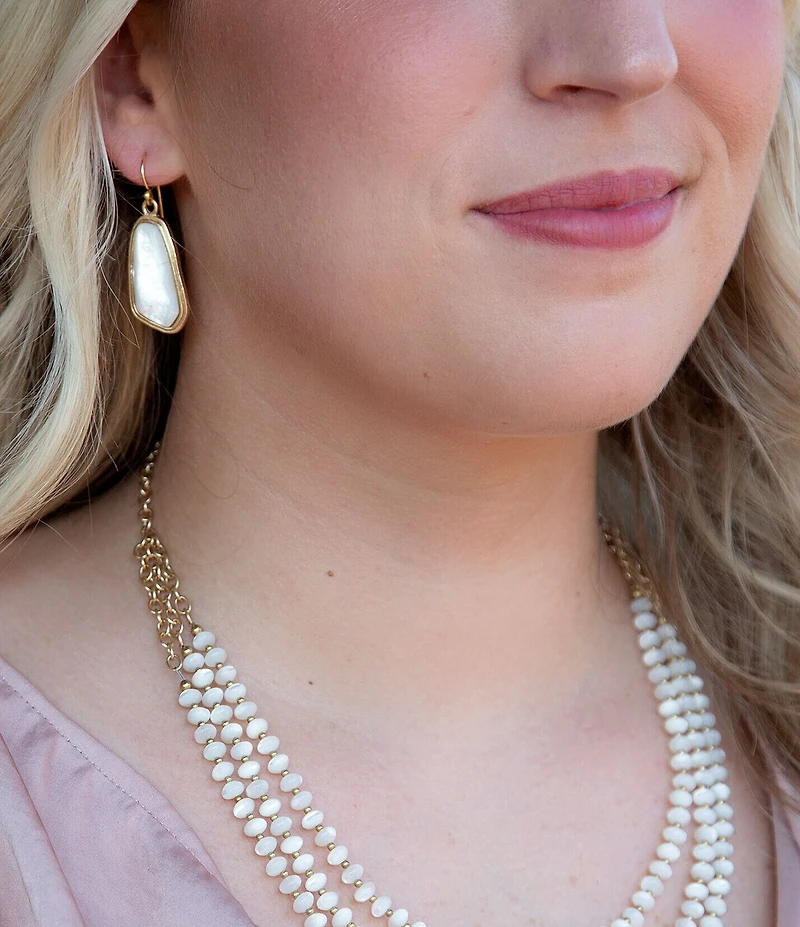 Barse Abstract Bronze and Mother Of Pearl Drop Earrings